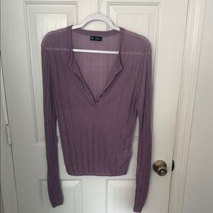 GAP Light Plum Ribbed Knit Long Sleeve Sheer Stretch Top